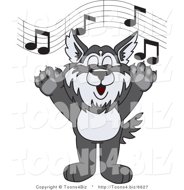 Vector Illustration of a Cartoon Husky Mascot Singing