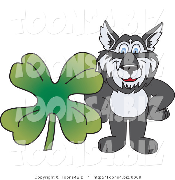 Vector Illustration of a Cartoon Husky Mascot with a Four Leaf Clover