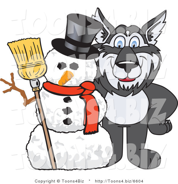 Vector Illustration of a Cartoon Husky Mascot with a Snowman