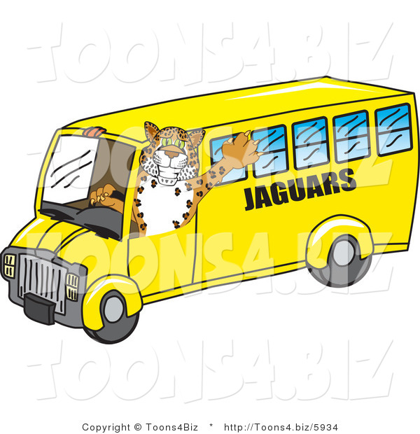 Vector Illustration of a Cartoon Jaguar Mascot Driving a Bus
