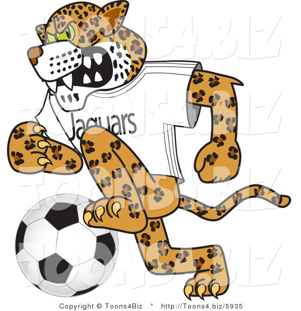Vector Illustration of a Cartoon Jaguar Mascot Playing Soccer