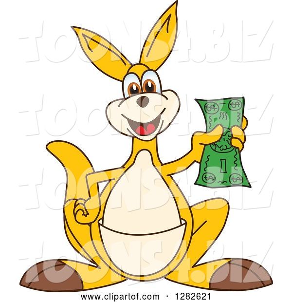 Vector Illustration of a Cartoon Kangaroo Mascot Holding Cash