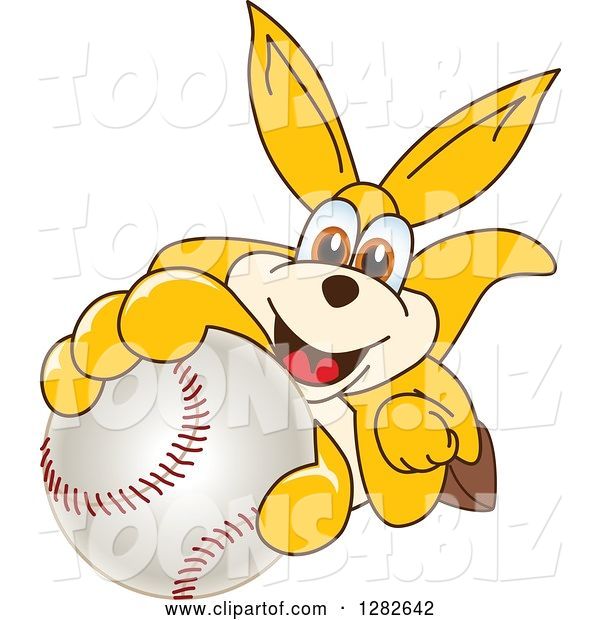 Vector Illustration of a Cartoon Kangaroo Mascot Holding up or Catching a Baseball