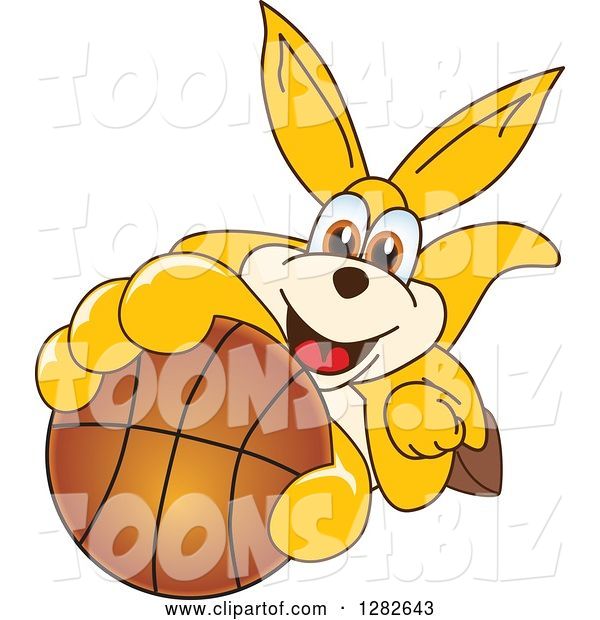 Vector Illustration of a Cartoon Kangaroo Mascot Holding up or Catching a Basketball