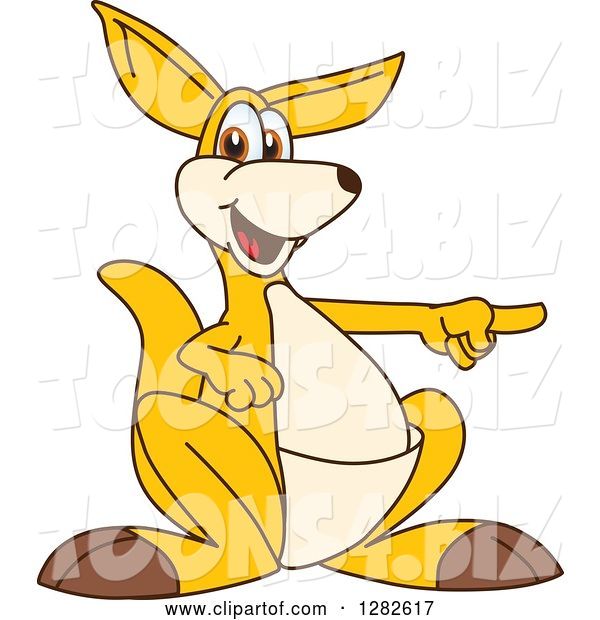 Vector Illustration of a Cartoon Kangaroo Mascot Pointing to the Right