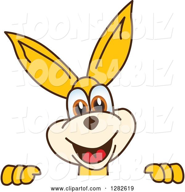 Vector Illustration of a Cartoon Kangaroo Mascot Smiling over a Sign