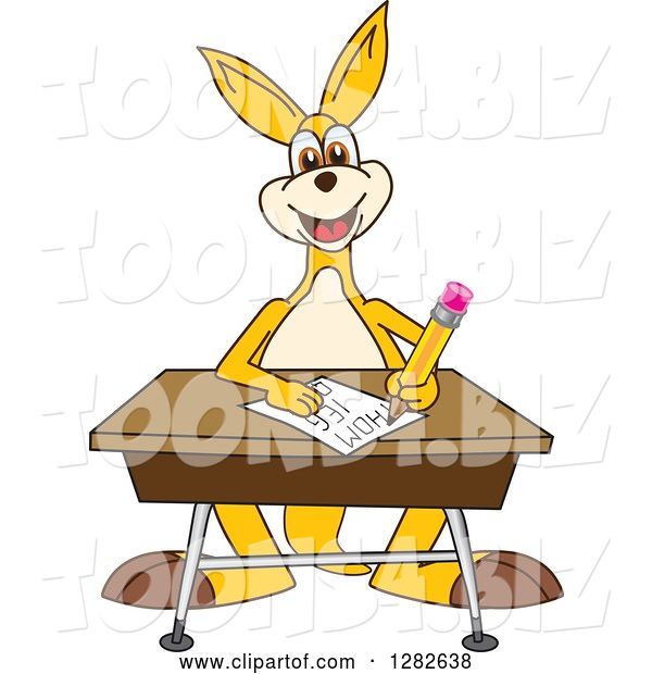 Vector Illustration of a Cartoon Kangaroo Mascot Writing at a Desk