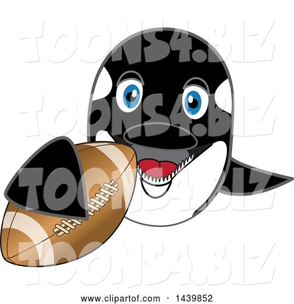 Vector Illustration of a Cartoon Killer Whale Orca Mascot Grabbing a Football