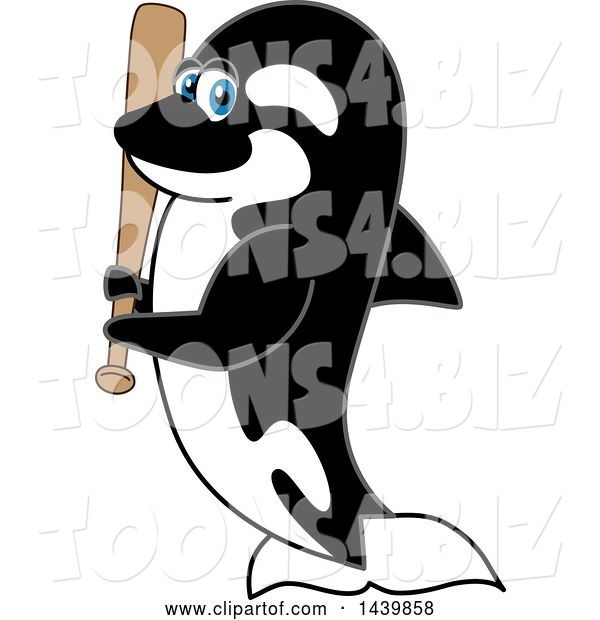 Vector Illustration of a Cartoon Killer Whale Orca Mascot Holding a Baseball Bat