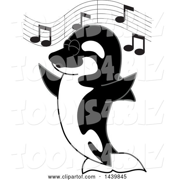 Vector Illustration of a Cartoon Killer Whale Orca Mascot Singing