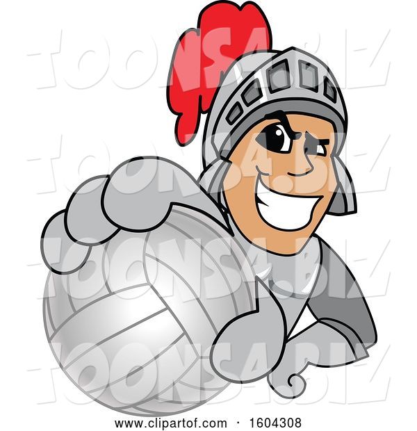 Vector Illustration of a Cartoon Knight Mascot Grabbing a Volleyball
