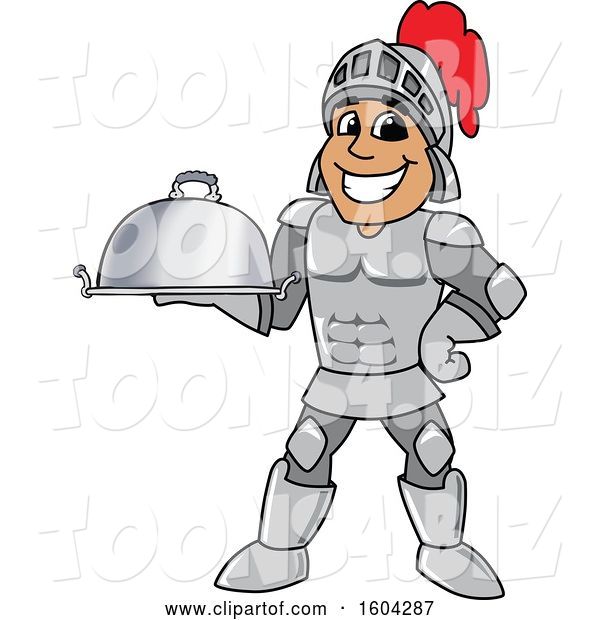 Vector Illustration of a Cartoon Knight Mascot Holding a Platter