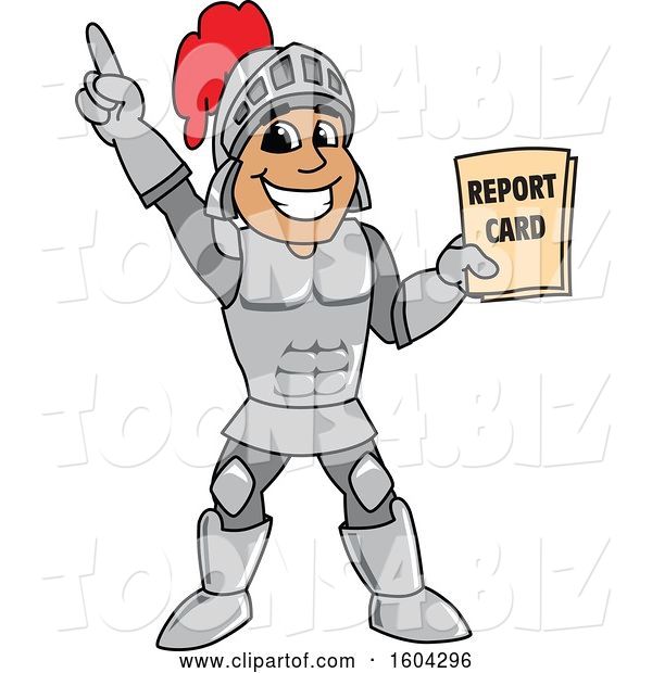Vector Illustration of a Cartoon Knight Mascot Holding a Report Card