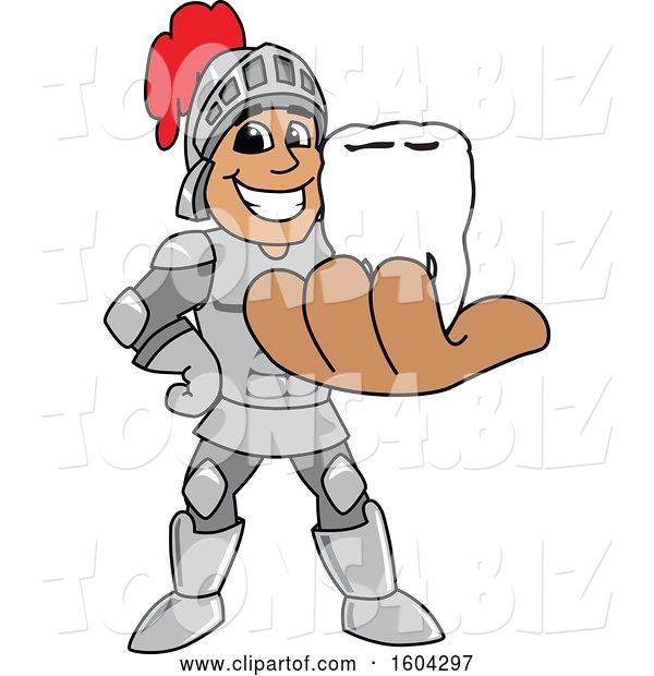 Vector Illustration of a Cartoon Knight Mascot Holding a Tooth