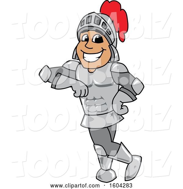 Vector Illustration of a Cartoon Knight Mascot Leaning