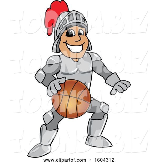 Vector Illustration of a Cartoon Knight Mascot Playing Basketball
