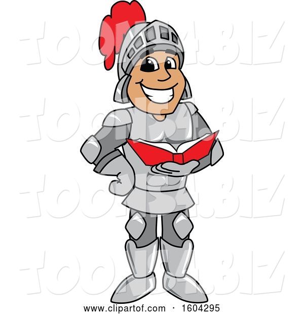 Vector Illustration of a Cartoon Knight Mascot Reading a Book