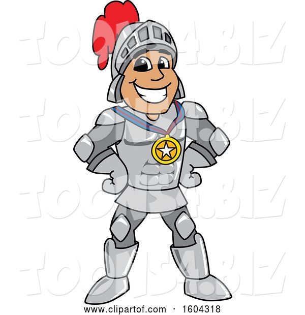 Vector Illustration of a Cartoon Knight Mascot Wearing a Sports Medal