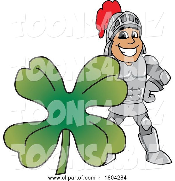 Vector Illustration of a Cartoon Knight Mascot with a St Patricks Day Clover