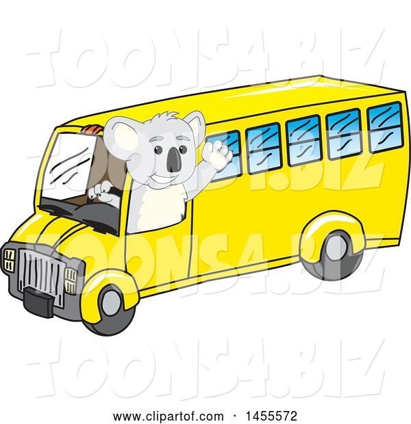 Vector Illustration of a Cartoon Koala Bear Mascot Driving a Bus