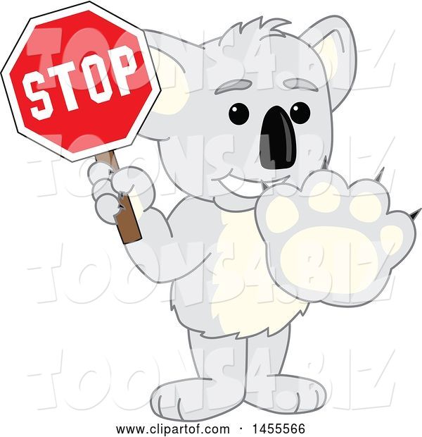 Vector Illustration of a Cartoon Koala Bear Mascot Gesturing Stop and Holding a Sign