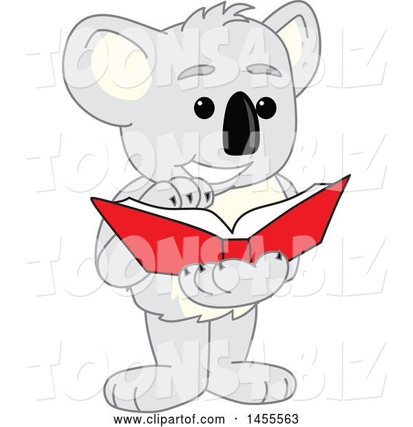 Vector Illustration of a Cartoon Koala Bear Mascot Reading a Book