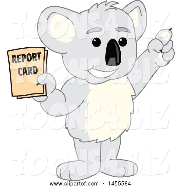 Vector Illustration of a Cartoon Koala Bear Mascot Student Holding a Report Card