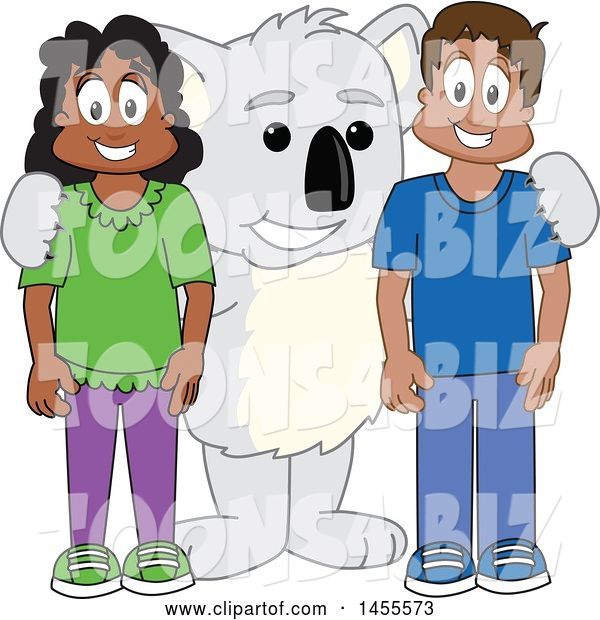 Vector Illustration of a Cartoon Koala Bear Mascot with Students