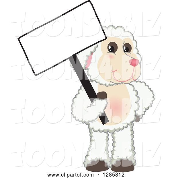 Vector Illustration of a Cartoon Lamb Mascot Holding a Blank Sign