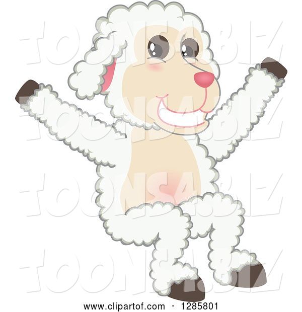 Vector Illustration of a Cartoon Lamb Mascot Jumping