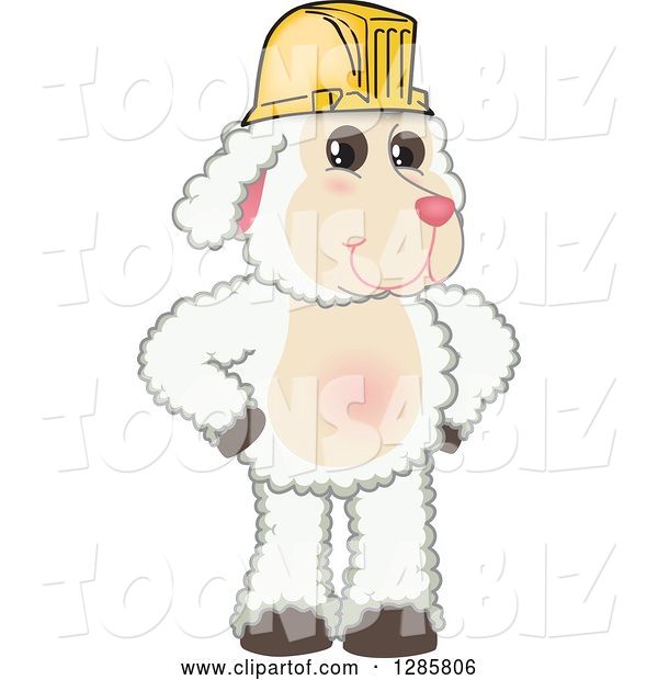 Vector Illustration of a Cartoon Lamb Mascot Wearing a Hardhat