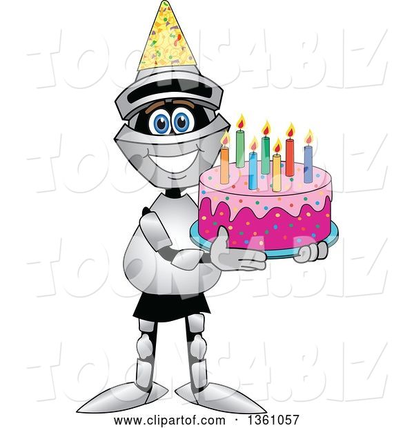 Vector Illustration of a Cartoon Lancer Mascot Holding a Birthday Cake