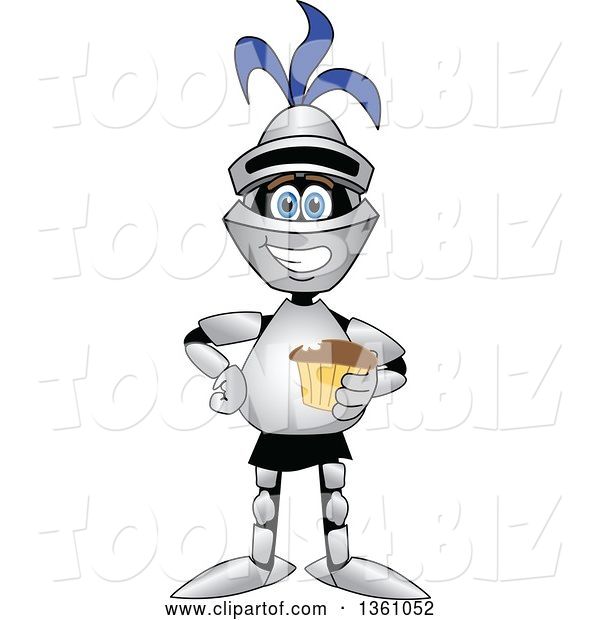 Vector Illustration of a Cartoon Lancer Mascot Holding a Cupake