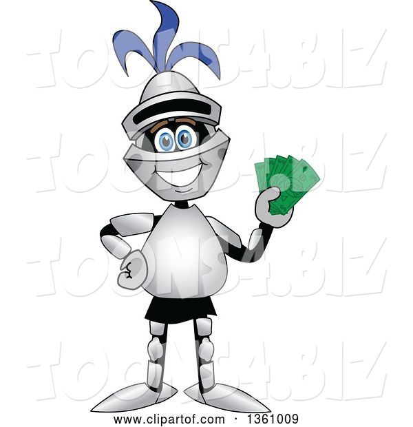 Vector Illustration of a Cartoon Lancer Mascot Holding Cash Money