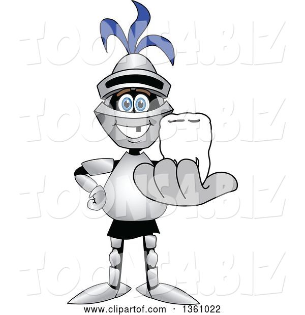 Vector Illustration of a Cartoon Lancer Mascot Holding out a Tooth That Fell out