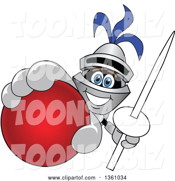 Vector Illustration of a Cartoon Lancer Mascot Holding up a Lance and a Red Ball