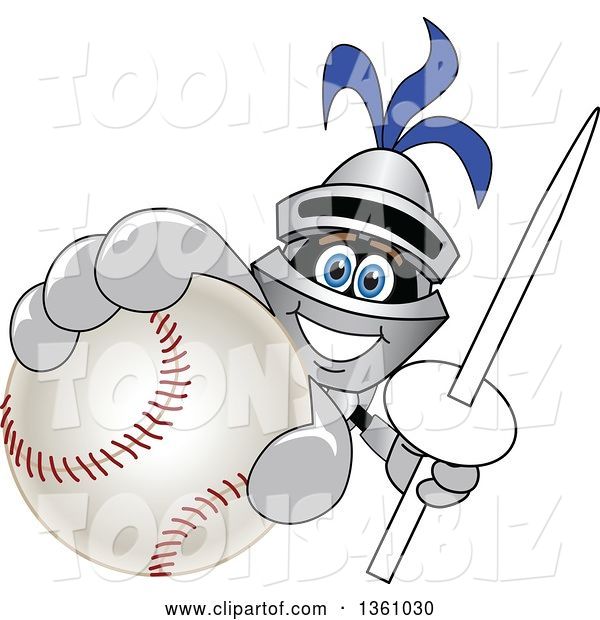 Vector Illustration of a Cartoon Lancer Mascot Holding up a Lance and Baseball