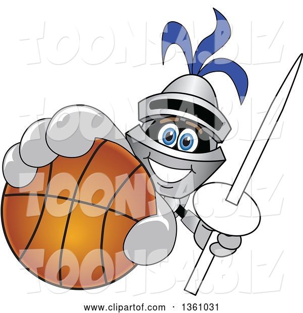 Vector Illustration of a Cartoon Lancer Mascot Holding up a Lance and Basketball