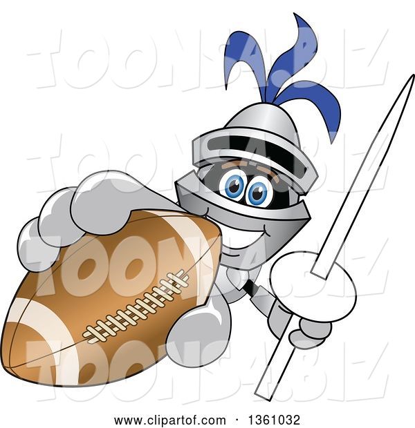 Vector Illustration of a Cartoon Lancer Mascot Holding up a Lance and Football