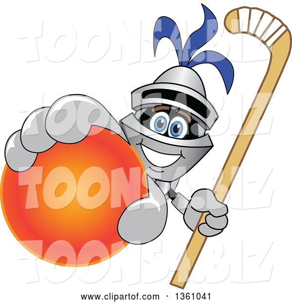Vector Illustration of a Cartoon Lancer Mascot Holding up a Stick and a Field Hockey Ball