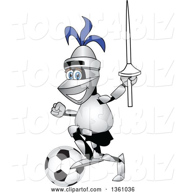 Vector Illustration of a Cartoon Lancer Mascot Kicking a Soccer Ball