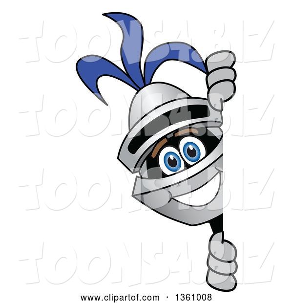 Vector Illustration of a Cartoon Lancer Mascot Looking Around a Sign