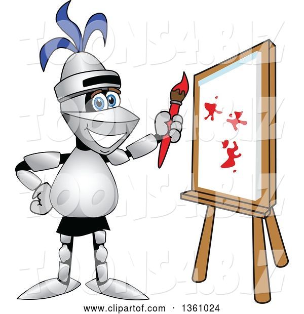 Vector Illustration of a Cartoon Lancer Mascot Painting a Canvas