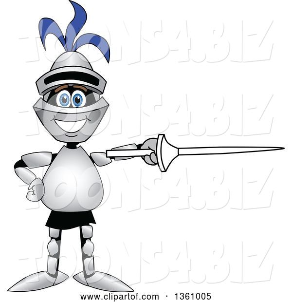 Vector Illustration of a Cartoon Lancer Mascot Pointing with a Lance