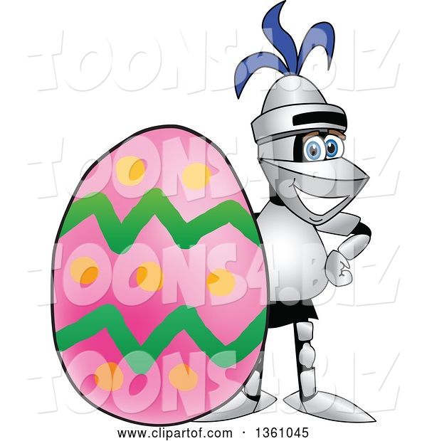 Vector Illustration of a Cartoon Lancer Mascot Posing by an Easter Egg