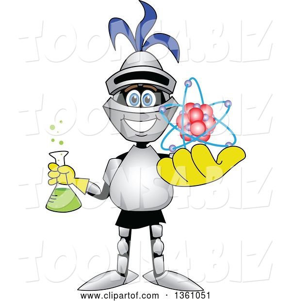 Vector Illustration of a Cartoon Lancer Mascot Student Holding a Science Beaker and Atom