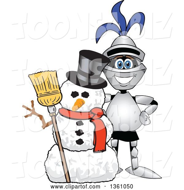 Vector Illustration of a Cartoon Lancer Mascot with a Christmas Snowman