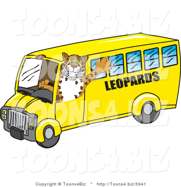 Vector Illustration of a Cartoon Leopard Mascot Driving a Bus