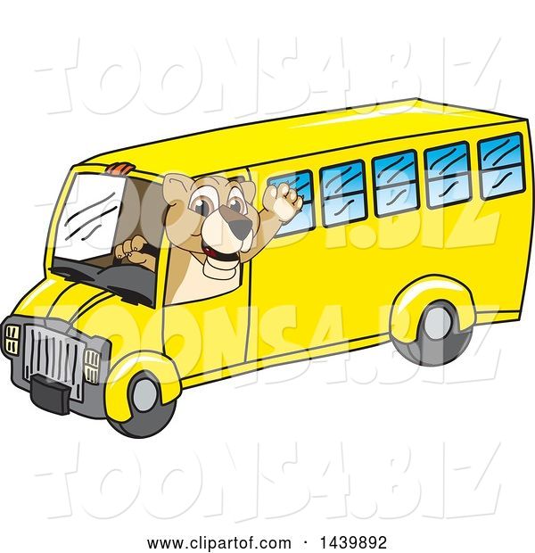 Vector Illustration of a Cartoon Lion Cub School Mascot Driving a School Bus