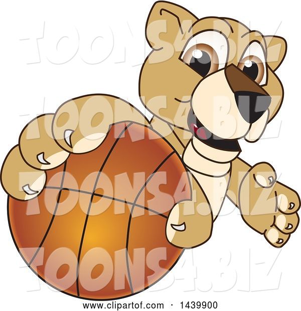 Vector Illustration of a Cartoon Lion Cub School Mascot Grabbing a Basketball